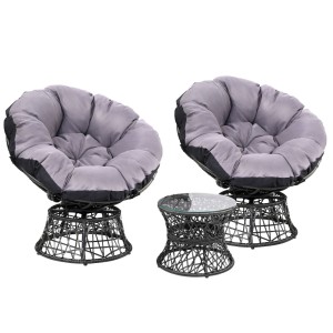 Gardeon Outdoor Wicker Papasan Chair Set with Side Table - Rotatable, UV-Resistant, Steel Frame, 10cm Cushions, Black