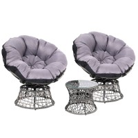 Gardeon Outdoor Lounge Set: Grey Rotatable Wicker Papasan Chairs & Table with UV-Resistant Cushions & Glass Top