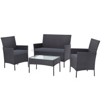 Gardeon 4-Seater Dark Grey Outdoor Sofa Set - PE Wicker, Steel Frame, Tempered Glass Table, Storage Cover Included