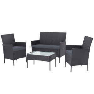 Gardeon 4-Seater Dark Grey Outdoor Sofa Set - PE Wicker, Steel Frame, Tempered Glass Table, Storage Cover Included