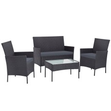 Gardeon 4-Piece Dark Grey Wicker Outdoor Sofa Set – Includes Loveseat, Armchairs, Side Table, Removable Cushions