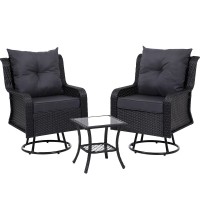 Gardeon 3PC Black Wicker Outdoor Furniture Set - Swivel Chairs & Table with Cushions, Durable Steel Frame, UV-Resistant