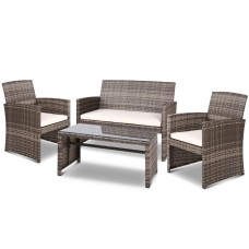 Gardeon 4-Piece Grey Outdoor Furniture Set: Rattan Sofa, Chairs & Table with Cushions, Weather-Resistant Wicker