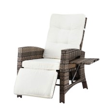 Gardeon Outdoor Recliner Chair - Adjustable Brown Wicker Lounge with Side Table, Steel Frame, High-Density Foam Cushion