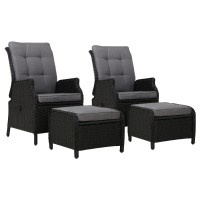 Gardeon 2PC Black Wicker Recliner Set: UV-Resistant, Adjustable, Steel Frame, High-Density Cushions, Indoor/Outdoor Use