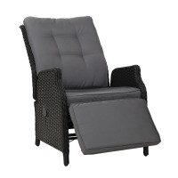 Gardeon Adjustable Outdoor Wicker Recliner Chair - Black, UV-Resistant, Steel Frame, 7cm Cushion, Indoor/Outdoor Use