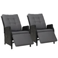 Gardeon 2PC Black Wicker Recliner Chairs - UV & Weather-Resistant, Adjustable, Indoor/Outdoor with Cushions, 57x65x95cm