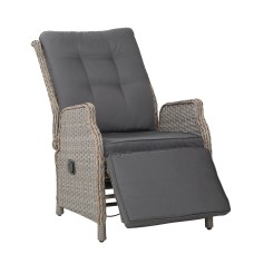 Gardeon Adjustable Wicker Recliner Chair – UV & Weather-Resistant, Steel Frame, High-Density Cushion, 57x65x95cm, Grey