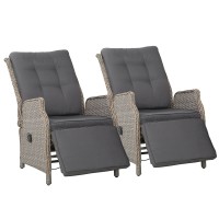 Gardeon 2PC Grey Wicker Recliner Chairs: UV-Resistant, Adjustable, Steel Frame, High-Density Cushions for Indoor/Outdoor Use