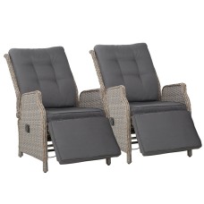 Gardeon 2PC Grey Wicker Recliner Chairs: UV-Resistant, Adjustable, Steel Frame, High-Density Cushions for Indoor/Outdoor Use