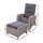 Gardeon 2PC Grey Wicker Recliner Chairs Set, Adjustable Outdoor Lounger with Ottoman, Steel Frame, UV-Resistant Cushions