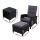 Gardeon 3PC Recliner Set: Black Wicker Outdoor Furniture with Adjustable Backrest, Ottoman, & Tempered Glass Table