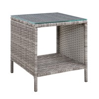 Gardeon Outdoor Coffee Side Table – Grey Rattan Wicker, Steel Frame, Tempered Glass Top, 40x40x45cm, Weather-Resistant