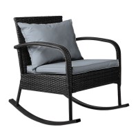 Gardeon Outdoor Rocking Chair - Weather-Resistant Wicker, Steel Frame, Black with Cushions, 79x58x78cm, 160kg Capacity