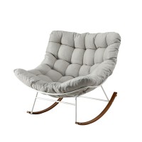 Gardeon Papasan Rocking Chair Recliner Outdoor Indoor Patio Garden Steel Frame Beige Cushion 160kg Capacity