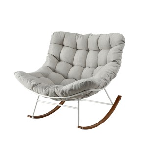 Gardeon Papasan Rocking Chair Recliner Outdoor Indoor Patio Garden Steel Frame Beige Cushion 160kg Capacity