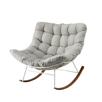Gardeon Papasan Rocking Chair Recliner Outdoor Indoor Patio Garden Steel Frame Beige Cushion 160kg Capacity