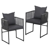 Gardeon 2PC Outdoor Dining Chairs, Steel Frame, UV-Resistant Woven Rope, Removable Cushions, 52.5x47x70cm, Indoor