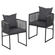 Gardeon 2PC Outdoor Dining Chairs, Steel Frame, UV-Resistant Woven Rope, Removable Cushions, 52.5x47x70cm, Indoor