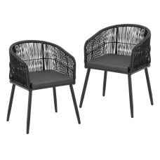 Gardeon 2PC Black Wicker Outdoor Dining Chairs - Steel Frame, UV-Resistant, Weatherproof, 60x50x80cm, Indoor/Outdoor Use
