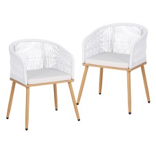 Gardeon 2PC Outdoor Dining Chairs - White PE Wicker, Steel Frame, UV-Resistant, 60x50x80cm, Plush Cushions Included