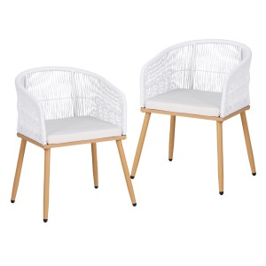Gardeon 2PC Outdoor Dining Chairs - White PE Wicker, Steel Frame, UV-Resistant, 60x50x80cm, Plush Cushions Included