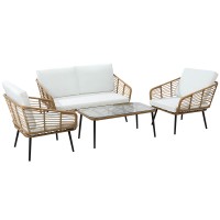 Gardeon 4-Piece Rattan Outdoor Sofa Set - UV Resistant, Powder-Coated Steel Frame, Natural Colour, Cushions Included