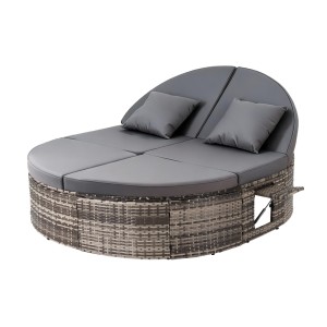 Gardeon Outdoor Daybed Sun Lounge - Adjustable Backrests, Weather-Resistant PE Rattan, Retractable Trays, 197x140x120cm