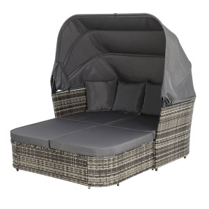 Gardeon Extra-Large Modular Outdoor Day Bed - UV-Resistant Wicker, Steel Frame, Water-Resistant Fabric, Grey, 156x160cm