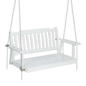 Gardeon Wooden Porch Swing Chair - White Fir Wood 2-Seater with Heavy-Duty Chain, Indoor/Outdoor Use, 300kg Capacity