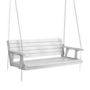Gardeon 3-Seater Wooden Porch Swing Chair with Chain, Fir Wood, White, Indoor/Outdoor, 300kg Capacity, Easy Assembly