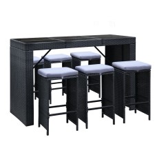 Gardeon 7-Piece Outdoor Bar Set with PE Wicker, Steel Frame, Tempered Glass Top, Cushions, and Weather-Resistant Covers