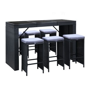 Gardeon 7-Piece Outdoor Bar Set with PE Wicker, Steel Frame, Tempered Glass Top, Cushions, and Weather-Resistant Covers