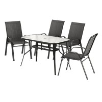 Gardeon 5 Piece Outdoor Dining Set Black – Steel Frame, Tempered Glass Table, Stackable Chairs, Weatherproof, 120cm