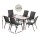 Gardeon 7 Piece Outdoor Dining Set Black—Steel Frame, Mesh Chairs, Tempered Glass Table, Stackable, Weatherproof