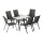 Gardeon 7 Piece Outdoor Dining Set Black—Steel Frame, Mesh Chairs, Tempered Glass Table, Stackable, Weatherproof