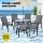 Gardeon 7 Piece Outdoor Dining Set Grey – Steel Frame, Tempered Glass Table, Stackable Chairs, Weather-Resistant