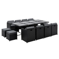 Gardeon Hayman 13-Piece Outdoor Dining Set, Wicker Chairs, Tempered Glass Table, with Cushions & Covers, Black