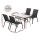 Gardeon 5 Piece Outdoor Dining Set Black—Steel Frame, Tempered Glass Table, Stackable Chairs, Weatherproof, 140x80cm