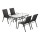 Gardeon 5 Piece Outdoor Dining Set Black—Steel Frame, Tempered Glass Table, Stackable Chairs, Weatherproof, 140x80cm
