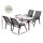 Gardeon 5PC Outdoor Dining Set: Steel Frame, 140x80cm Tempered Glass Table, Stackable Grey Chairs, All-Weather Comfort