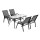 Gardeon 5PC Outdoor Dining Set: Steel Frame, 140x80cm Tempered Glass Table, Stackable Grey Chairs, All-Weather Comfort