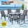 Gardeon 7 Piece Outdoor Dining Set Grey—Steel Frame, Tempered Glass Table, Stackable Chairs, Weatherproof, 140cm