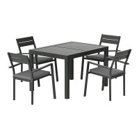 Gardeon 5-Piece Extendable Outdoor Dining Set - Black Aluminium, Seats 4-6, Weather-Resistant Cushions, Easy Assembly
