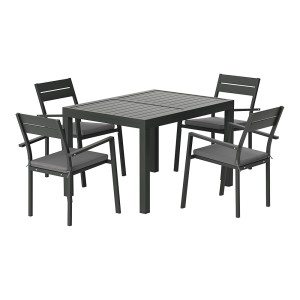 Gardeon 5-Piece Extendable Outdoor Dining Set - Black Aluminium, Seats 4-6, Weather-Resistant Cushions, Easy Assembly