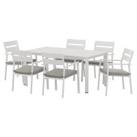 Gardeon 7-Piece White Aluminium Outdoor Dining Set – Seats 6, Weather-Resistant Cushions, Easy Assembly, 1-Year Warranty