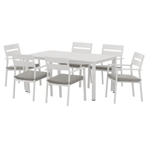 Gardeon 7-Piece White Aluminium Outdoor Dining Set – Seats 6, Weather-Resistant Cushions, Easy Assembly, 1-Year Warranty