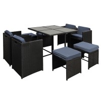 Gardeon 9-Piece Black Wicker Outdoor Dining Set: Steel Frame, Glass Table, Waterproof Cushions for Patio