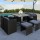 Gardeon 9-Piece Black Wicker Outdoor Dining Set: Steel Frame, Glass Table, Waterproof Cushions for Patio