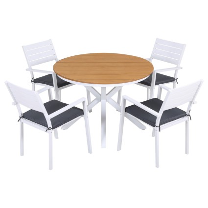 Gardeon 5 Piece Outdoor Dining Set Round WPC Tabletop Aluminium Frame with 4 Stackable Chairs and Cushions